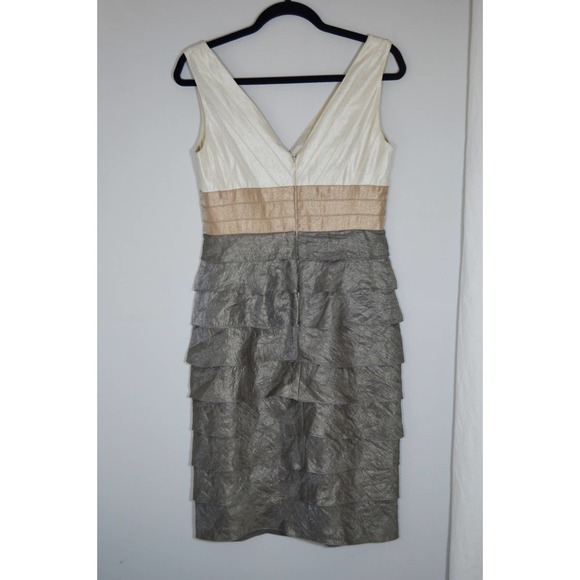 Adrianna Papell ruffled gray cream tan dress size 6 - Picture 2 of 4